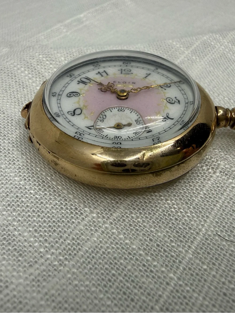 VICTORIAN 1911 Elgin Grade 320 7J Sz 0 Pendant Watch - Rare Dial+Diamond Design